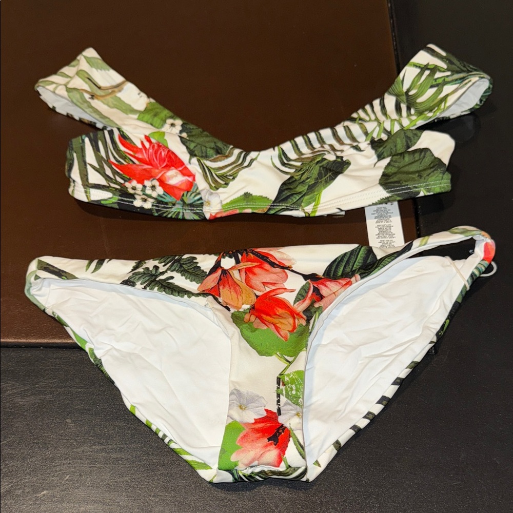 Vitamin A Floral Tropical Bikini Set — White with Green & Red Floral Print